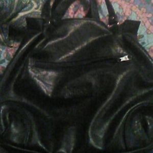 Black mhny three compartment leatjer purse